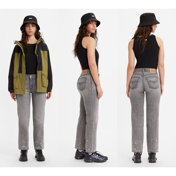 Levi’s Low Pro Straight NEW gray jeans paint splatter high rise denim size 31 - Picture 1 of 9